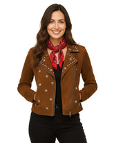 Brown Studded Moto Jacket