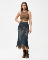 Women Patchwork Decorative Denim Skirts Hot Washed Korean Style High Street Y2K Fashion