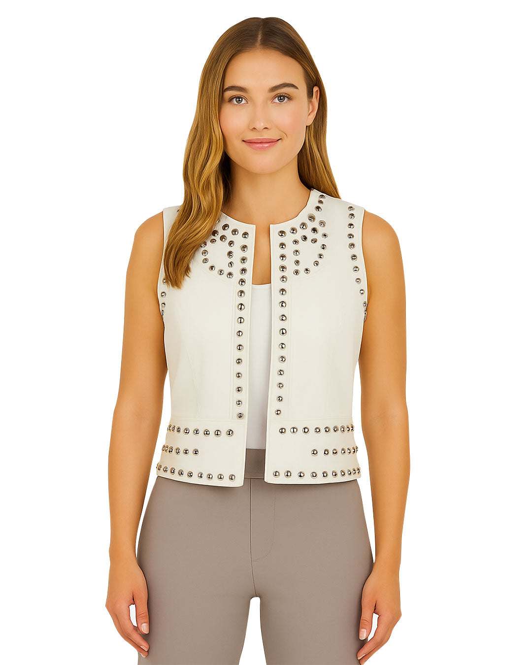 White Studded Leather Vest