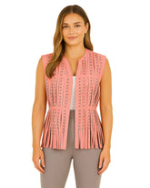 Studded Fringe Leather Vest Pink
