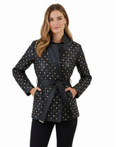 Black Leather Blazer with Gold Studded Accents