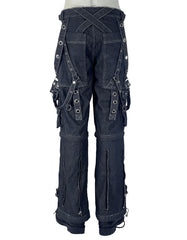 Unisex Convertible Gothic Punk Cargo Pants with Straps, Chains & Zippers