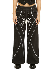 Spider Web Embroidered Baggy Jeans - American Streetwear Style for Women