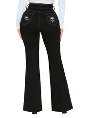 Black Gothic Skull Flare Jeans for Women