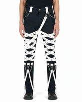 Trippprs White Strap-Detail Black Skinny Pants
