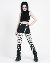 Trippprs White Strap-Detail Black Skinny Pants