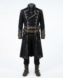 Men’s black pirate Halloween costume coat with gothic military and dark fantasy styling