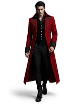 Men’s maroon velvet gothic tailcoat with Victorian style for gothic fashion lovers
