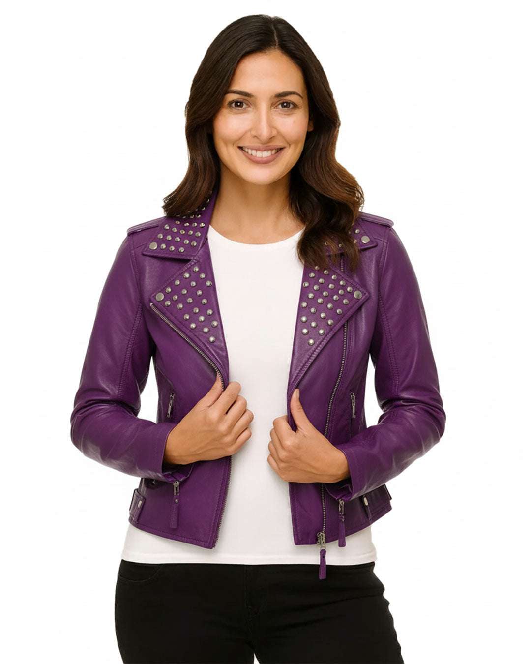 Purple Studded Biker Jacket