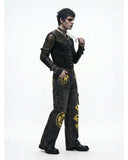 Mens wide leg cargo jeans with dark wash and bold Y2K-inspired TRIPPPRS Death-Core graphics