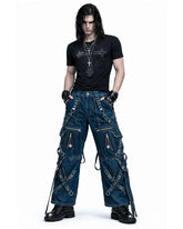 Denim Cargo Pants with Straps
