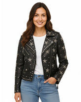 Black Leather Cropped Studded Jacket