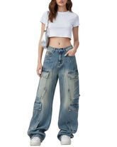 American Plus Size Washed-Out Cargo Jeans for Women
