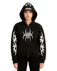 Unisex Black Tribal Graphic Hoodie – Zip Up Sweatshirt