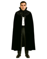 Man wearing Black Stand Collar Gothic Cloak with high collar and flowing full-length design