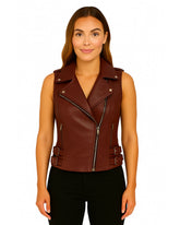 Maroon Leather Biker Vest