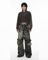 Zipper & Removable Pocket Work Jeans