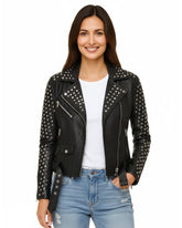 Women’s Black Studded Leather Biker Jacket