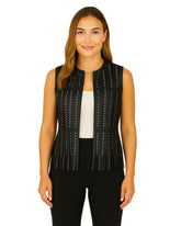 Studded black fringe leather vest