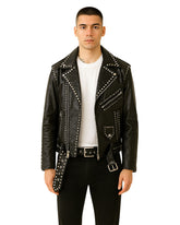 Silver Studded Leather Biker Jacket