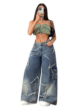 Pentagram Patch Baggy Jeans – Women’s Streetwear