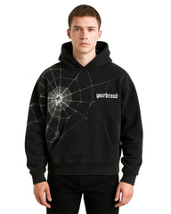 Unisex Gothic Spider Web Hoodie – Black Streetwear Pullover