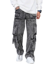 Men’s Casual Bomber Jeans – Wide Leg Multi-Pocket