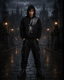 Unisex Gothic Spider Hoodie – Black Pullover with Hand & Spider Print