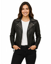 Kelly Studded Black Leather Biker Jacket