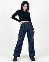 Unisex Convertible Gothic Punk Cargo Pants with Straps, Chains & Zippers