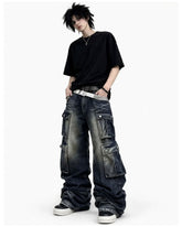 Phantom Mens Wide Leg Cargo Jeans Wide Fit