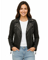 Women's Biker Studded Leather Jacket