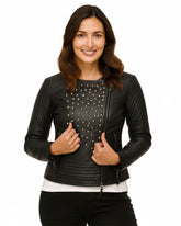 Women's Celeste Studded Black Leather Jacket