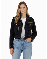 Navy Blue Suede Cropped Studded Jacket