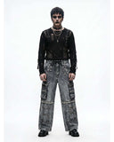 Men's Y2K cargo pants in washed dark denim with multiple pockets and relaxed oversized fit