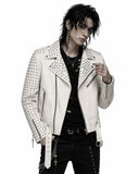 White Studded Leather Biker Jacket