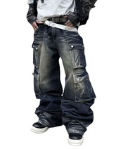 Men's Vintage Washed Distressed Cargo Jeans | Trippprs Streetwear Utility Pants