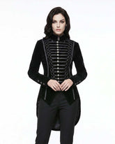 Women's velvet gothic tailcoat with intricate buttons and sweeping tails by TRIPPPRS