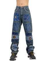 Patchwork Embroidered Wide-Leg Denim Jeans