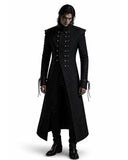 long mens black trench coat gothic full length front view
