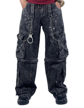Grey Handmade Cyber Convertible Goth Cargo Pants – Unisex Gothic Streetwear