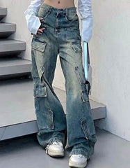American Plus Size Washed-Out Cargo Jeans for Women