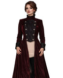 Wine Red Gothic velvet double-breasted tailcoat jacket for women with Victorian-inspired design