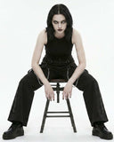 Woman wearing Gothic Wide Leg Cargo Pants with chains and side zippers in edgy streetwear style