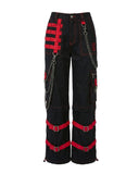 Women's Gothic Cargo Pants – Black Red Punk Wide Leg Pants