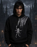 Unisex Gothic Spider Hoodie – Black Pullover with Hand & Spider Print