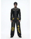 Mens wide leg cargo jeans TRIPPPRS Death-Core with dark wash and bold Y2K graphic artwork