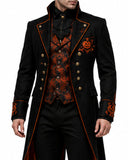Men's Pumpkin Duke Halloween trench coat with gothic Victorian tailcoat design and pumpkin embroidery