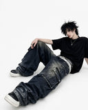 Phantom Mens Wide Leg Cargo Jeans Wide Fit