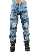 Patchwork Distressed Denim Jeans